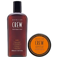 3 en 1 Shampoo Condition Body Wash + Cera Matte Clay American Crew Men